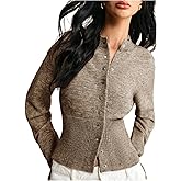 GORGLITTER Women's Button Up Cinched Waist Cropped Cardigan Sweater 2025 Fall Long Sleeve Slim Trendy Knitwear Tops