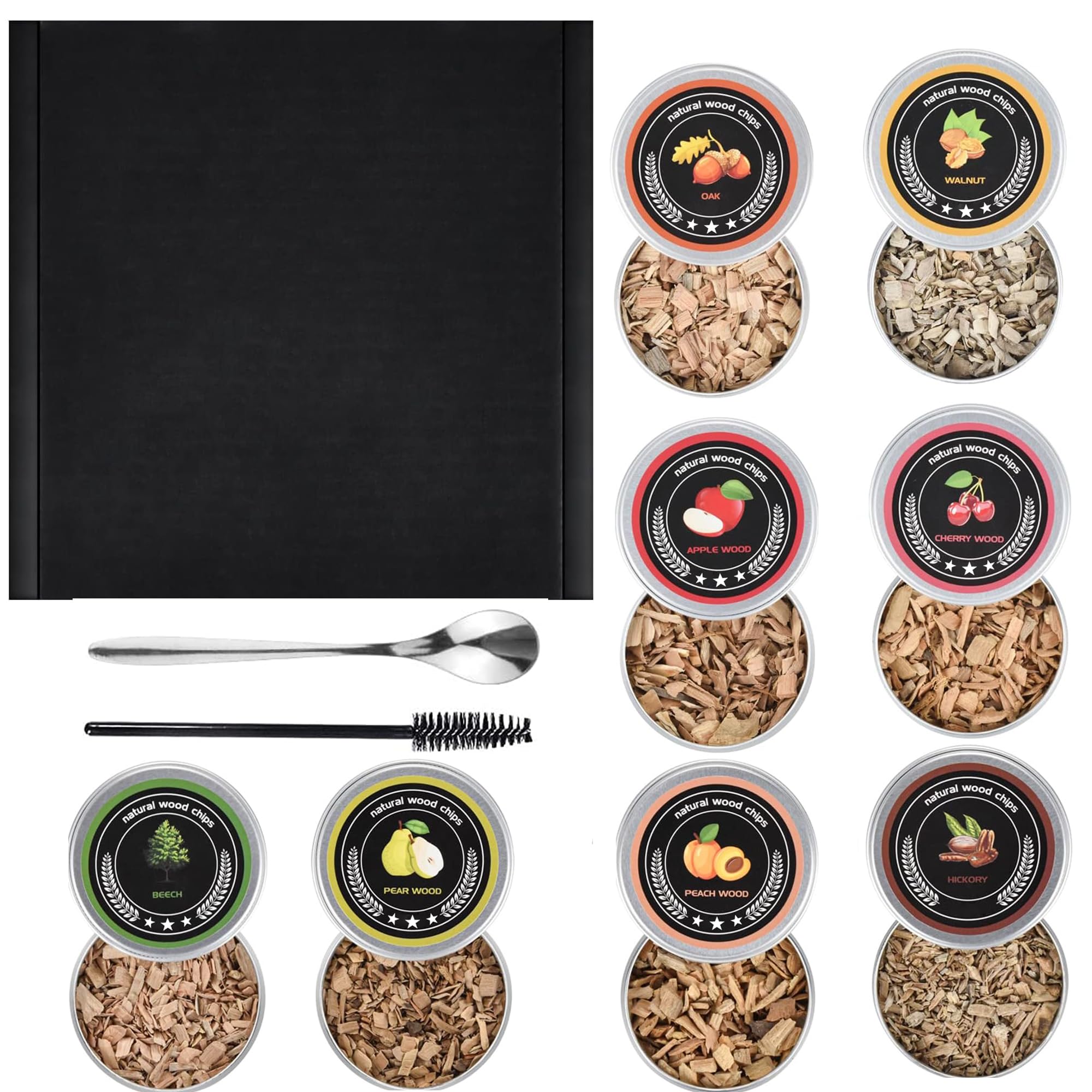 Wood Chips for Cocktail Smoker,8 Flavors Wood Chips with Brush and Spoon Natural Wood Chips for Whiskey,Bourbon,Old Fashioned Drink,Smoked Drinks and BBQ