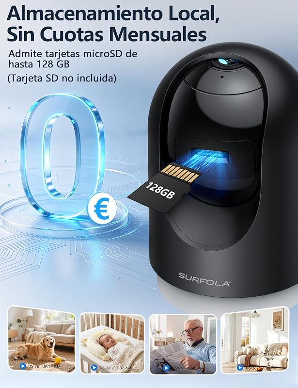 Cámara Interior 2K, cámara para Mascotas con detección de Movimiento, cámara de Seguridad para el hogar CCTV Wi-Fi con visión Nocturna, Funciona con Alexa/Google, sin Tarifa mensual