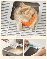 Feandrea Cat Litter Box with Lid Top Entry Slide-Out Tray Oatmeal Gray view 7