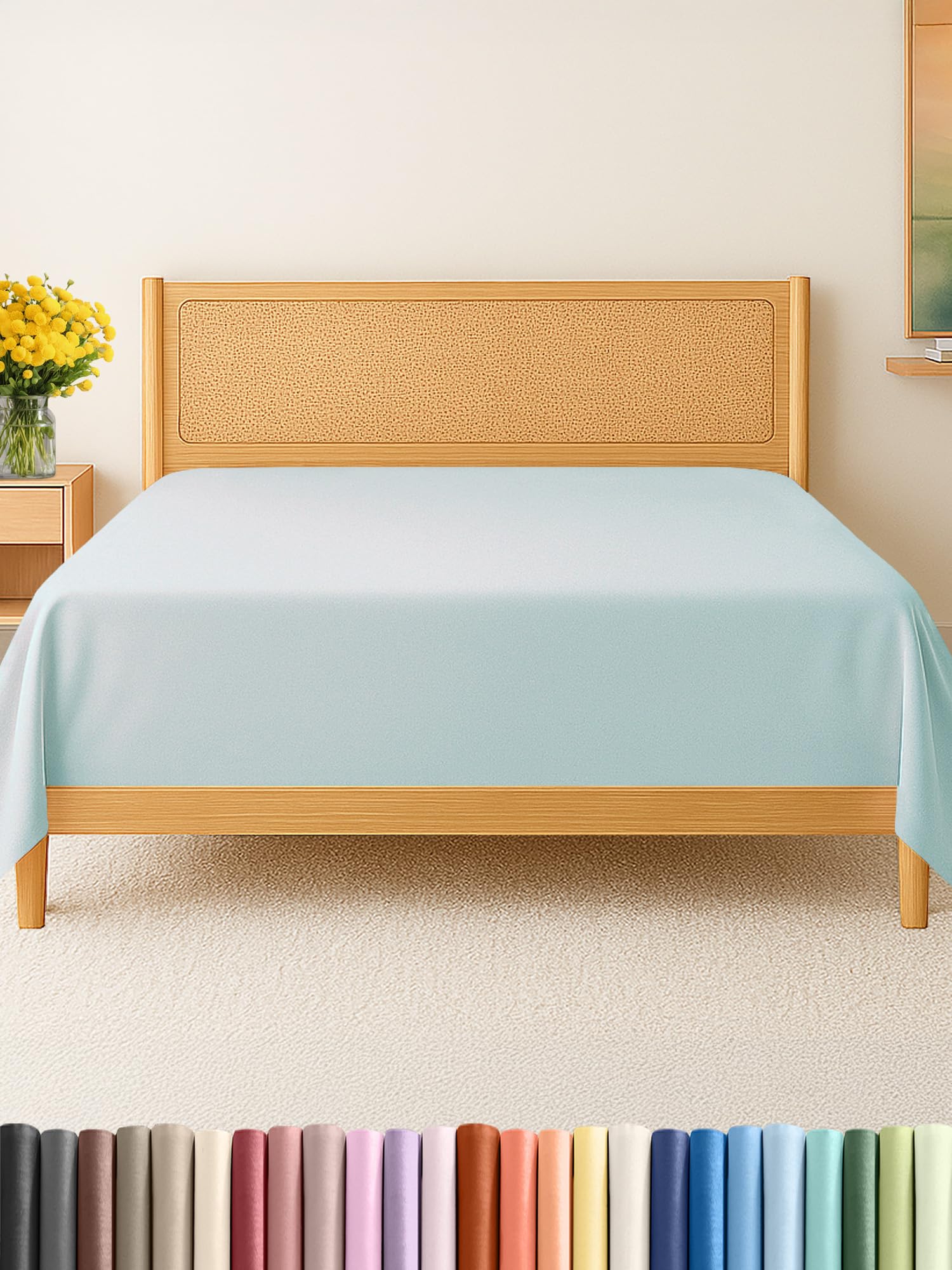 Photo 1 of Twin XL Size Flat Sheet - Hotel Quality Top Flat Bed Sheet Only - Ultra-Soft, Breathable & Cooling - Fade & Wrinkle Free - Easy-Care, Stain & Shrink Resistant Bedding - Easy-Fit & Oeko-Tex - Ice Blue