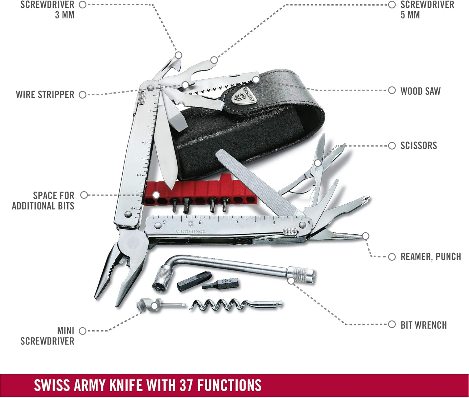 Victorinox Swiss Tool X Plus Swiss Army Knife, Large, Multi Tool, 37 Functions, Locking Blade, Case, Silver - Image 3