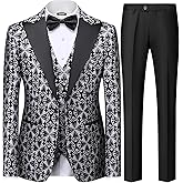 Copiladen Men Suit 3 Piece Slim Fit Tuxedo for Men Paisley Suit Tux Shawl Lapel One Button Blazer Waistcoat Pant Set for Prom