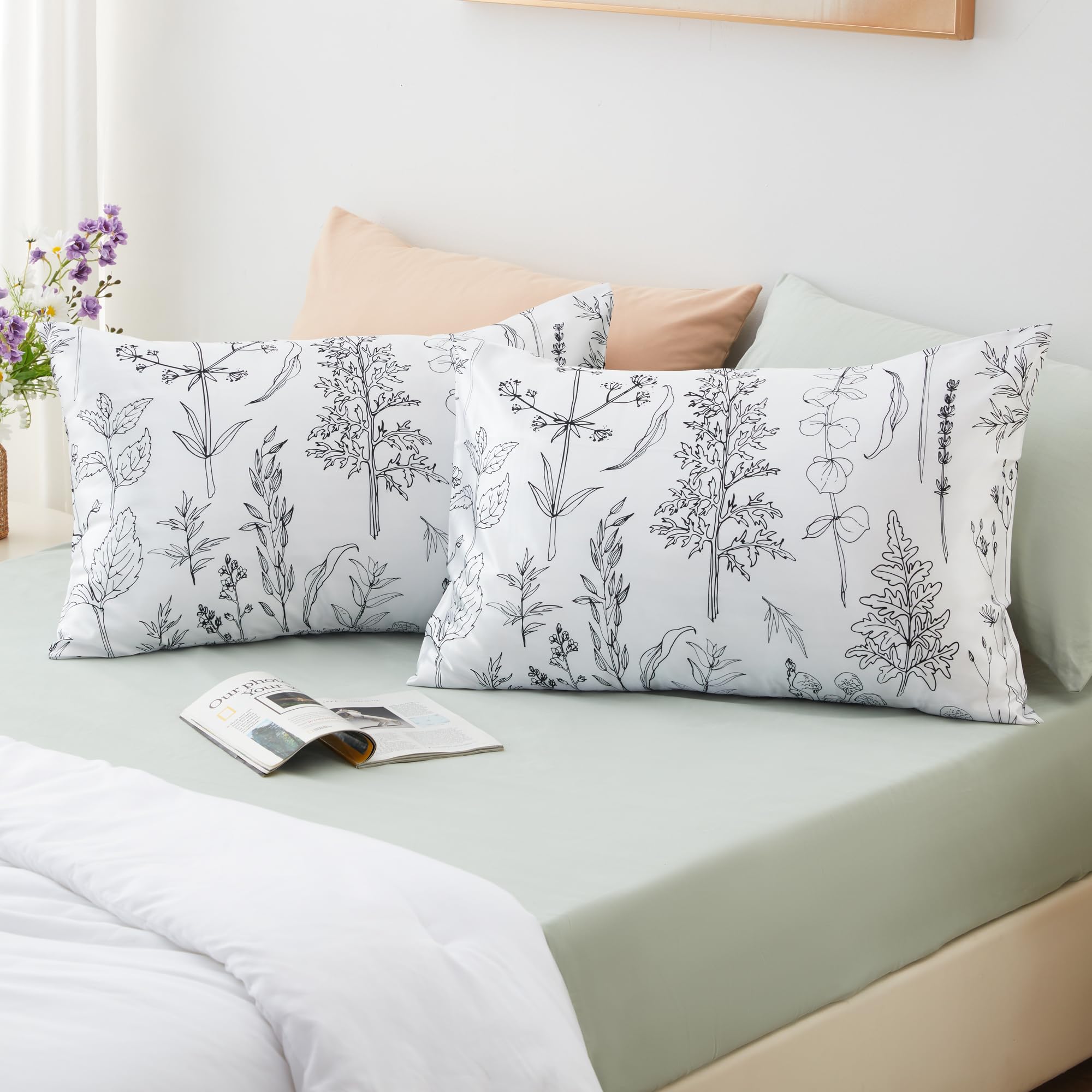 Photo 1 of EXQ Home Silky Satin Pillowcase for Hair and Skin,Pillow Cases Standard Size Set of 2 Satin Pillow Case 2 Pack with Envelope Closure Flowers with White Background