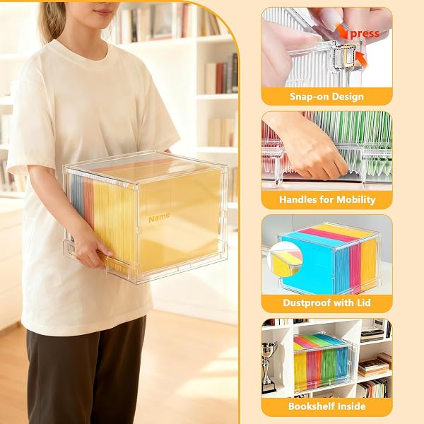 NOOING FILE ORGANIZER BOX WITH LID, HANGING FILING FOLDER ORGANIZER FOR DOCUMENT STORAGE WITH PLASTIC SLIDE, LETTER-SIZE FILE HOLDER FILING BOX FOR OFFICE/HOME/DECOR/（3PACK）