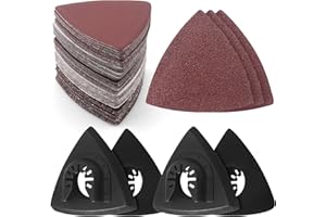 LOUZAGO 104 Pcs Oscillating Tool Sanding Pads Kit, 4 Pcs Triangle Sanding Pads & 100 Pcs Triangle Sandpaper Including 60/80/100/120/240 Grits, 3-1/8" (80mm) Sanding Sheet Multitool Sanding Attachments