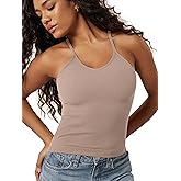 ODODOS Women's Crop Seamless Rib-Knit Camisole Strappy Racerback Cropped Tank Tops