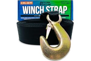 Boat Trailer Winch Strap with Hook, Heavy Duty Replacement for Hand Crank Trailer, 2 Inch x 20 Feet, 5,000 Lbs Capacity, Towi