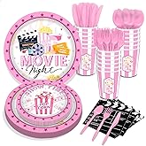 116 Pcs Movie Night Party Decoration 16 Guests Movie Night Party Supplies Including Film Festival Party Paper Plates Dinner Plates Napkins Cups Set for Film Festival Themed Party Decoration