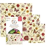 Bee's Wrap Vegan Beeswax Wraps for Food - 3 Pack of Assorted Beeswax Wraps - Small, Medium & Large Wrap - Made in USA Reusabl