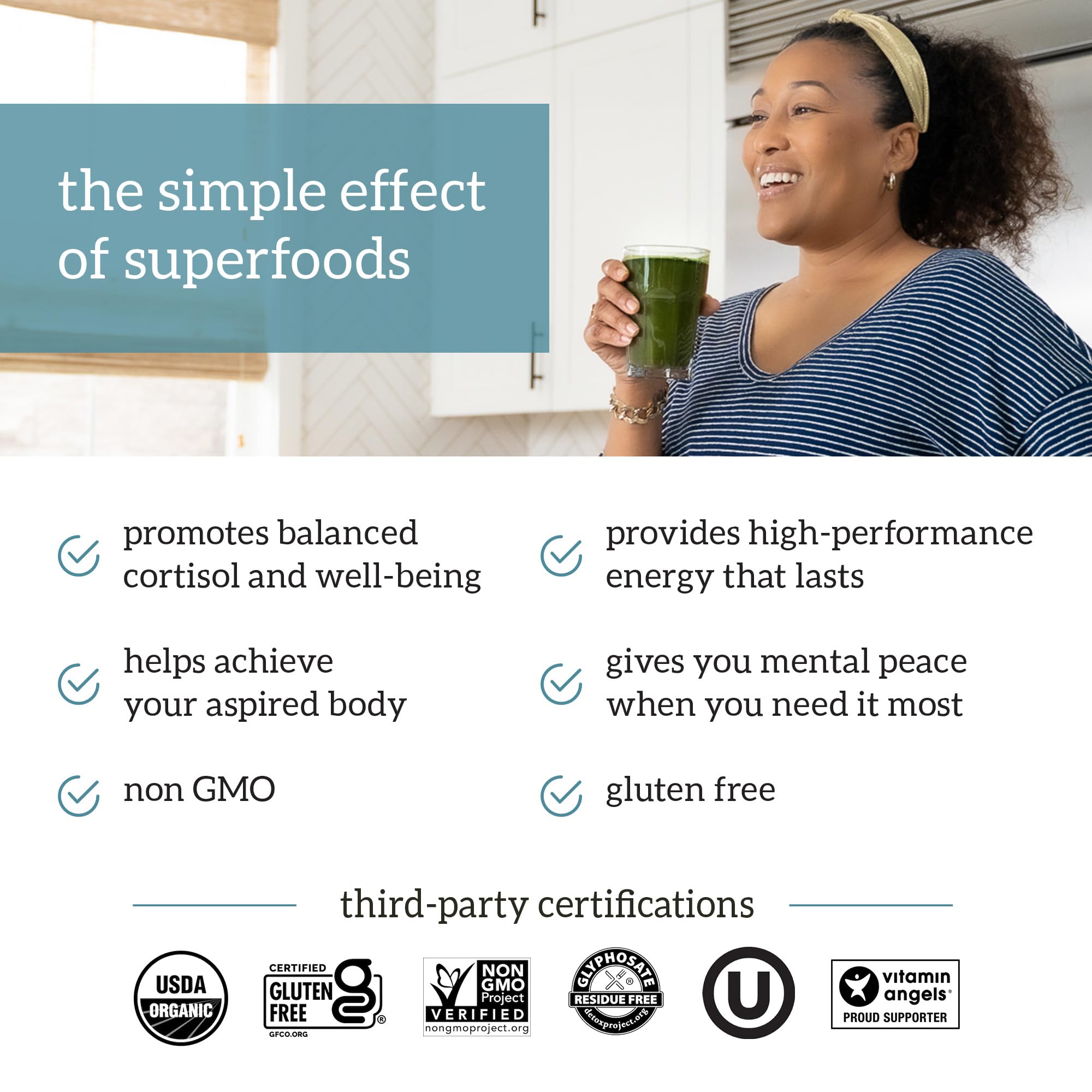 Organifi Green Juice - Powder Supplement with Organic Spirulina, Ashwagandha, and Chlorella - Helps Achieve Fitness Goals and Reduce Cortisol Levels, 30-Day Supply