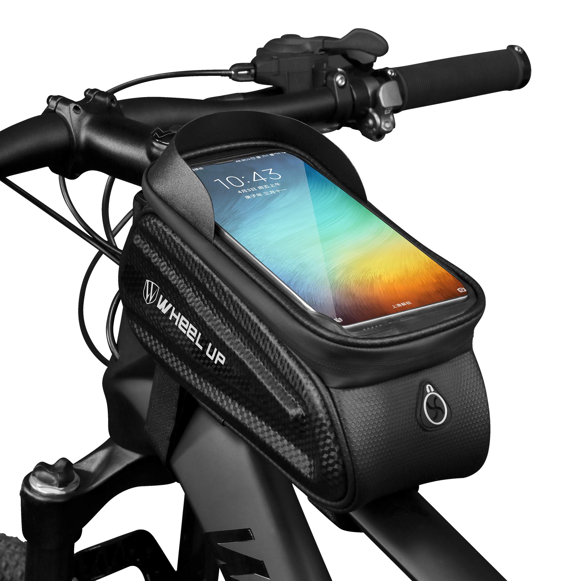 Bike Frame Bag, Waterproof Cycling Front Top Tube Pouch Pannier Bicycle Handlebar Holder Bike Phone Mount Stand Crossbar Bags for iPhone 11 Pro Max XS Max XR X 8 6S 6 Plus Samsung Smartphone Below 7''
