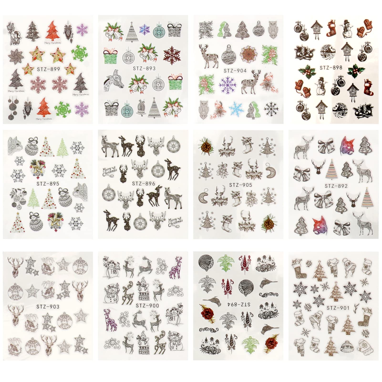 Minkissy 24pcs Christmas Nail Stickers Snowflake Nail Art Stickers Santa Claus Decals Self Adhesive Removable Christmas Nail Decoration Stickers for Girls Women Ladies