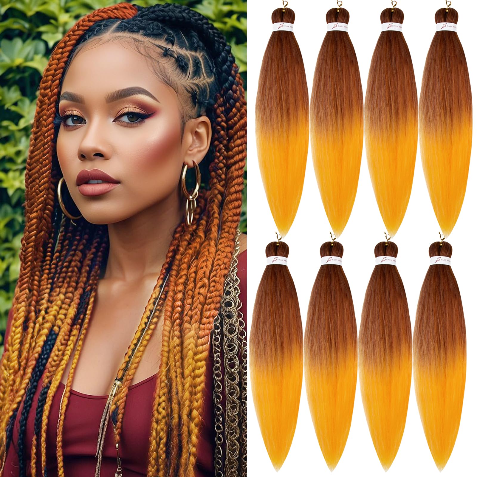 Pre-stretched Braiding Hair Professional Easy Crochet Braid Hair 26 Inch 8 Packs Hot Water Setting Soft Synthetic Braiding Hair Extension for Twist Senegalese Crochet Hair (26 inch, Ginger Orange) โ image 1