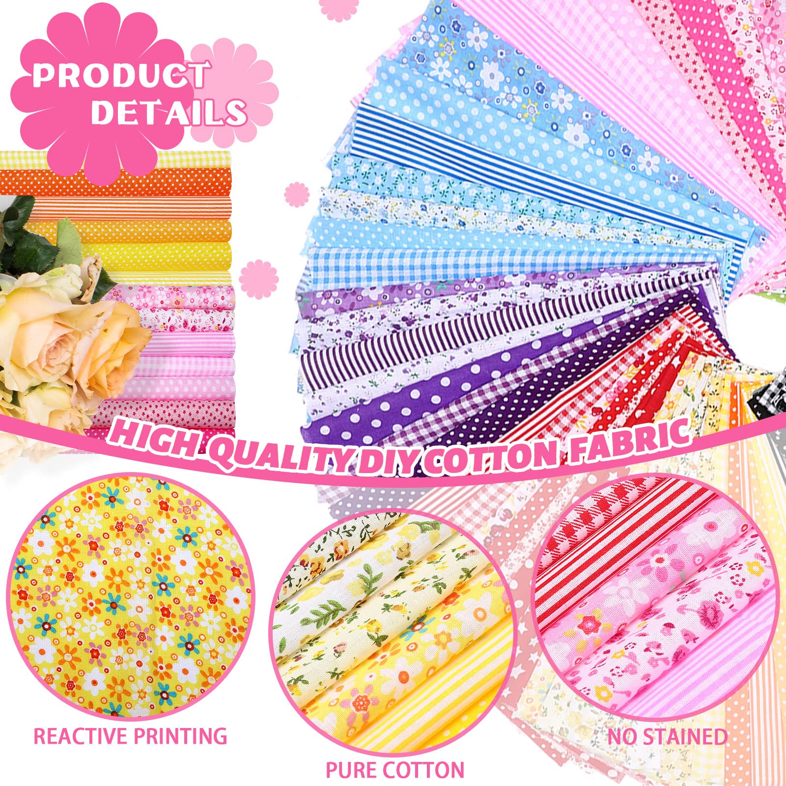 Tudomro 100 Pieces 10 x 10 Inches Cotton Fabric Squares Patchwork Quilting Fabric Bundles Layer Precut Quilt Material for DIY Craft Sewing Cloths Handmade Accessories(Floral)