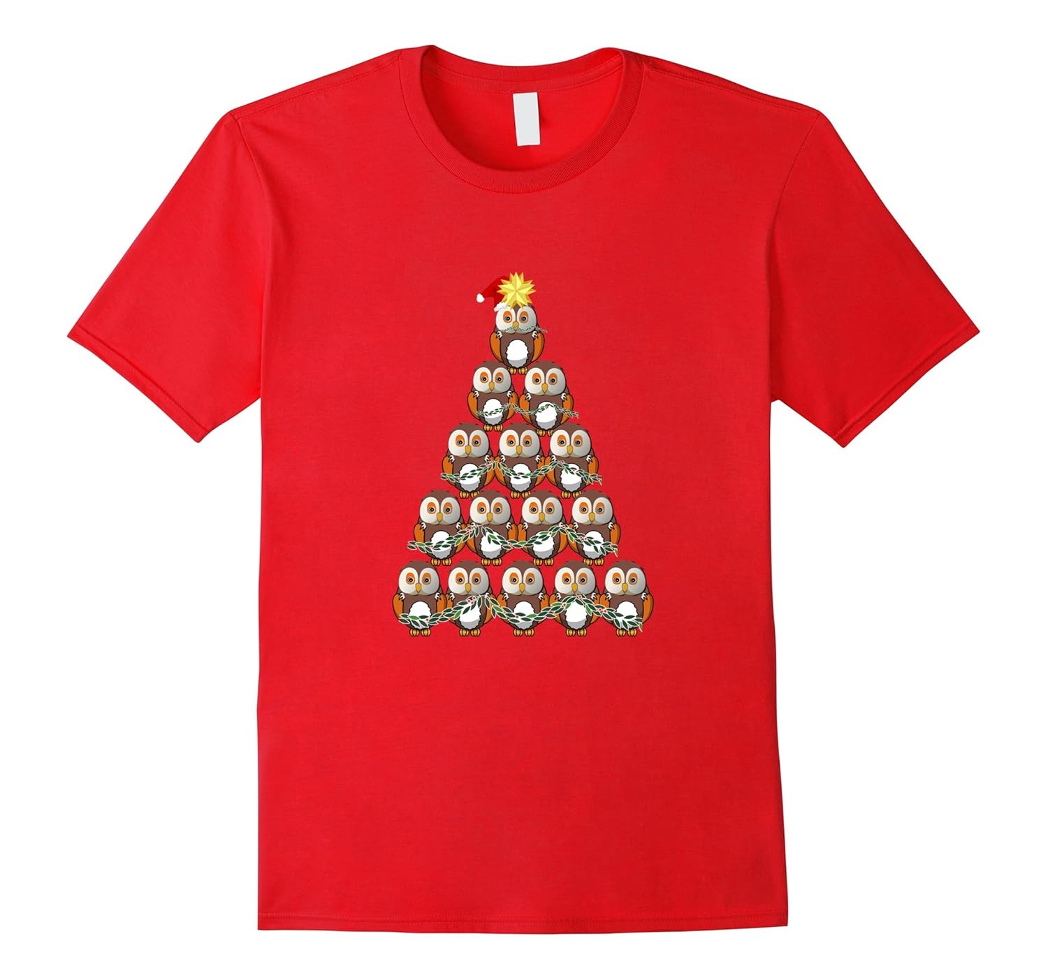 Christmas Owl Tree T-shirt with Owl in a Stocking North Star-ANZ