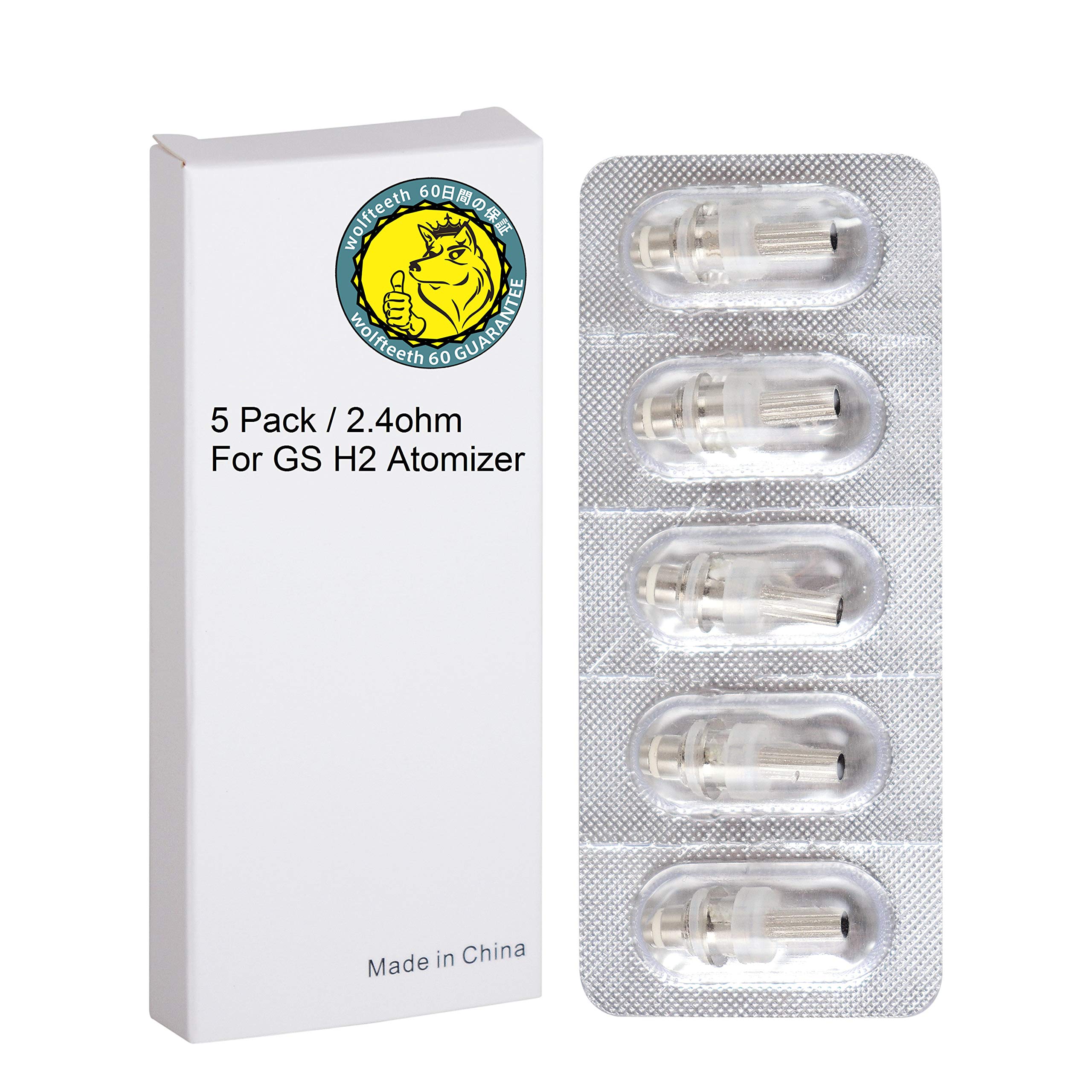 WOLFTEETH 5 Pack Genuine 2.4 ohm Core Coil Head Replacement | GS H2 Clearomizer Atomizer Atomiser Compatible Replaceable Core | Nicotine Free 1222 — image 1