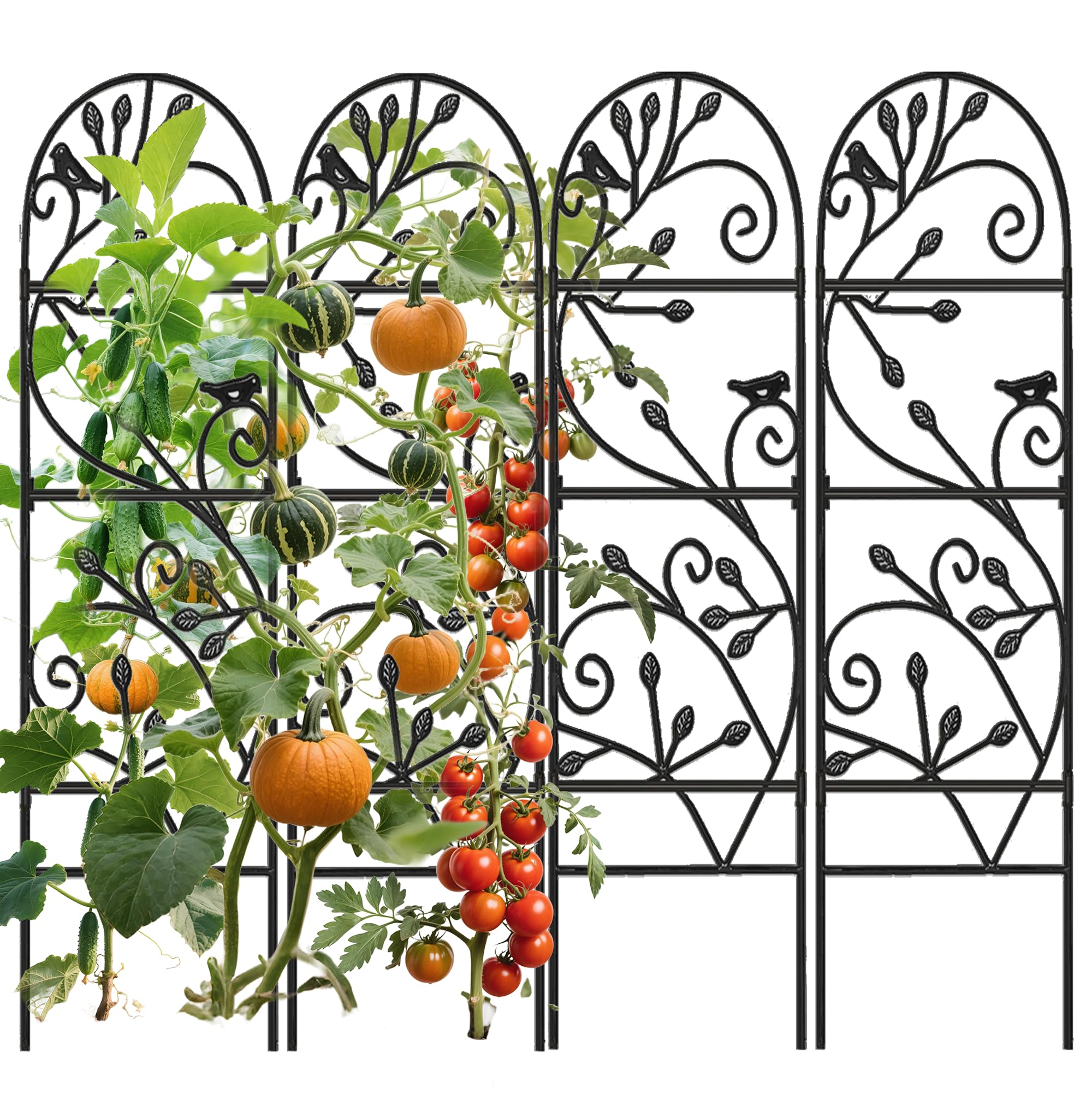 Photo 1 of Amagabeli 4 Pack Garden Trellis for Climbing Plants Outdoor 46" x 15" Rose Wrought Iron Trellis for Vine Vegetable Flower Ivy Cucumber Decorative Trellis Black