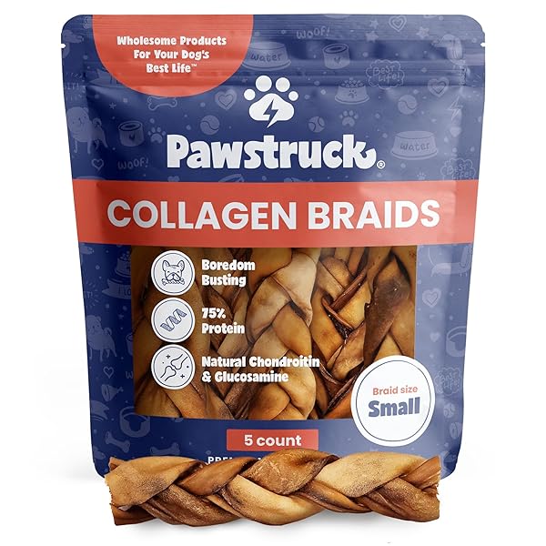 PAWSTRUCK NATURAL 5-7” BEEF COLLAGEN BRAIDS FOR DOGS...