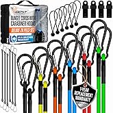 VBEST Carabiner Bungee Cords with Hooks - Heavy Duty Outdoor 28 Pack Assortment Includes 4 Free Tarp Clips, Canopy Ties, Bunnies Ball & Storage Bag