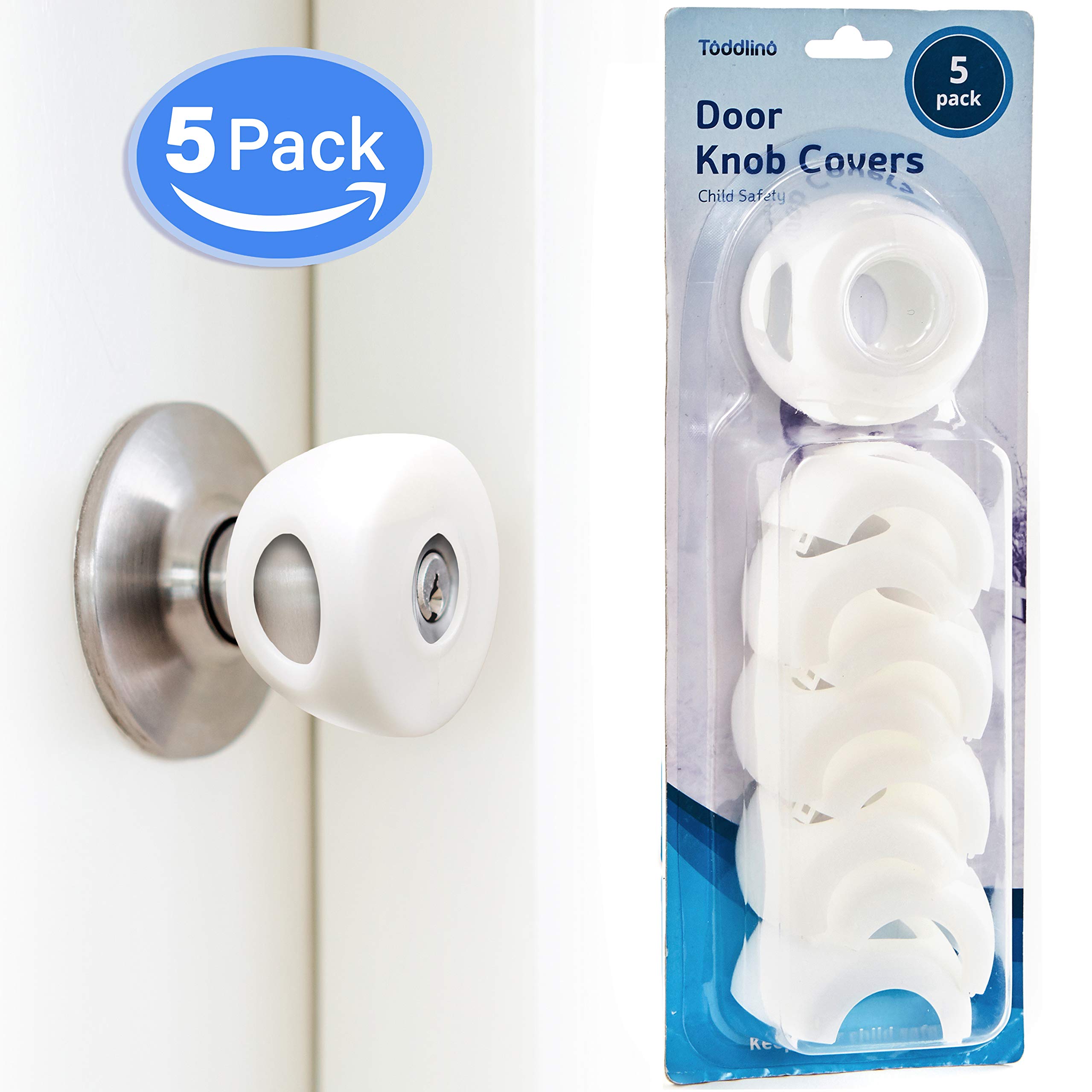 TODDLINO Door Knob Safety Cover 5pk For Baby And Toddler. Easy To Install. Prevents Kids From