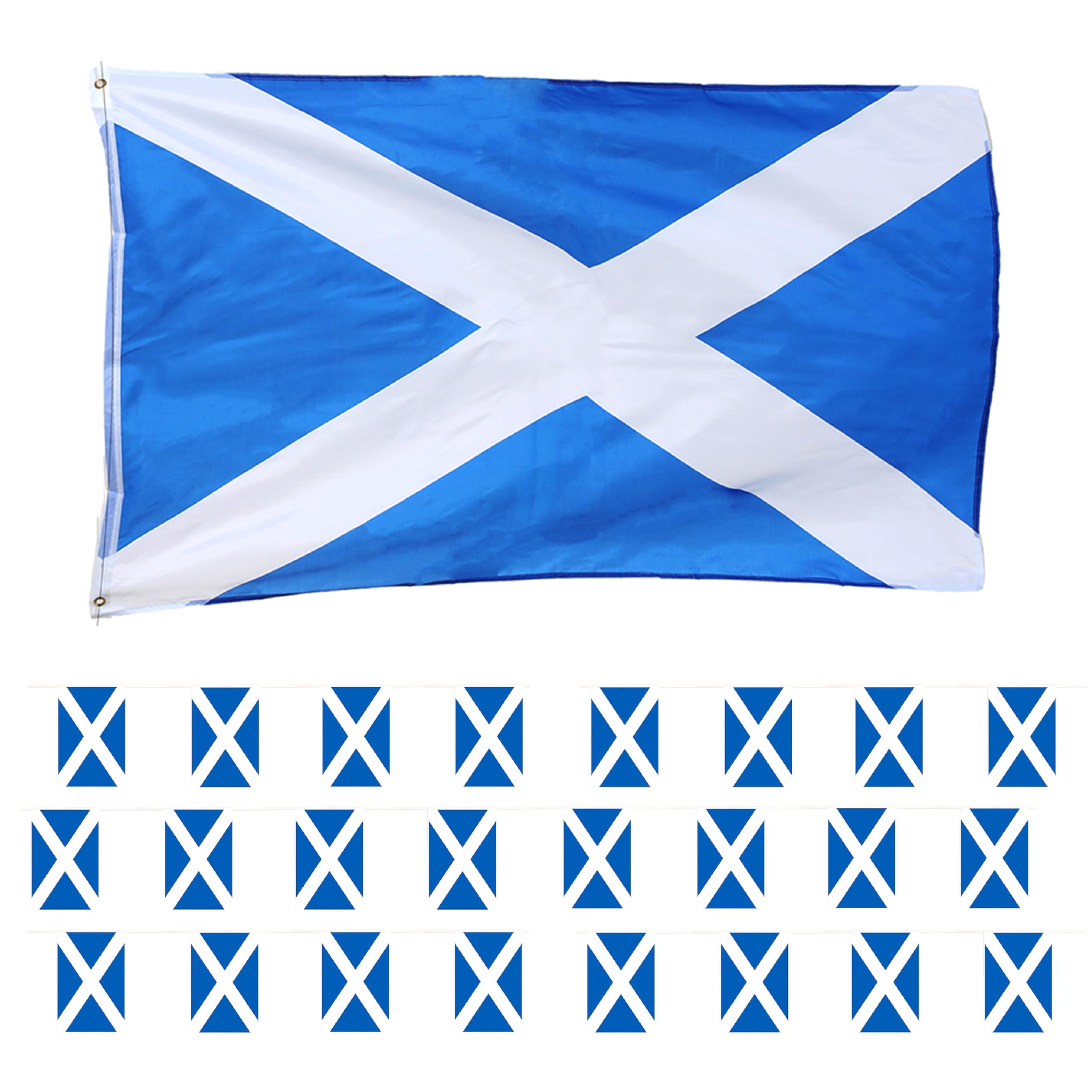 St Andrews Scottish Decorations - 5ft X 3ft Scottish Flag + 33ft/10m Scottish Bunting - St Andrews Day Scotland Party Decoration Set