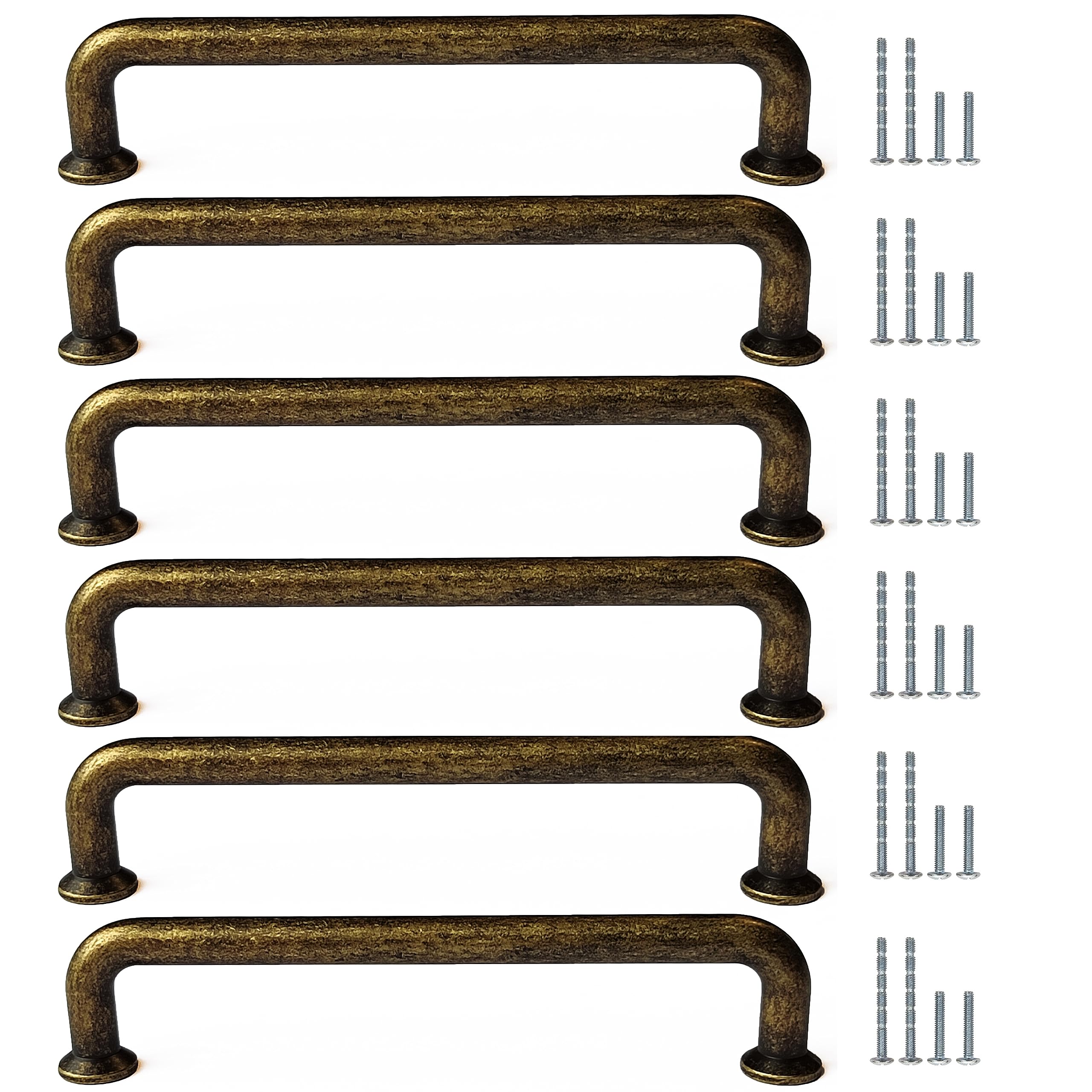 Pull Handles, Set of 6 Door Handles, Deep Antique Brass, Cabinet Handles for Kitchen Cupboards and General Furniture by FFF. (128mm Between fixings)