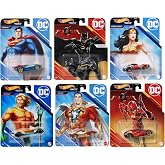 Hot Wheels DC Super Heroes Character Cars &ndash; Complete Set of 6 (HHB74‑956J) | Batman, Superman, Wonder Woman, Flash, Aquaman &amp; Shazam | 1:64 Die‑Cast Vehicles &ndash; Ages 3+