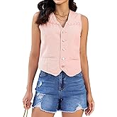 luvamia Denim Vest Women Trendy Button Down Braided Adjustable Waist Western Casual Sleeveless Jean Waistcoat Vests Top