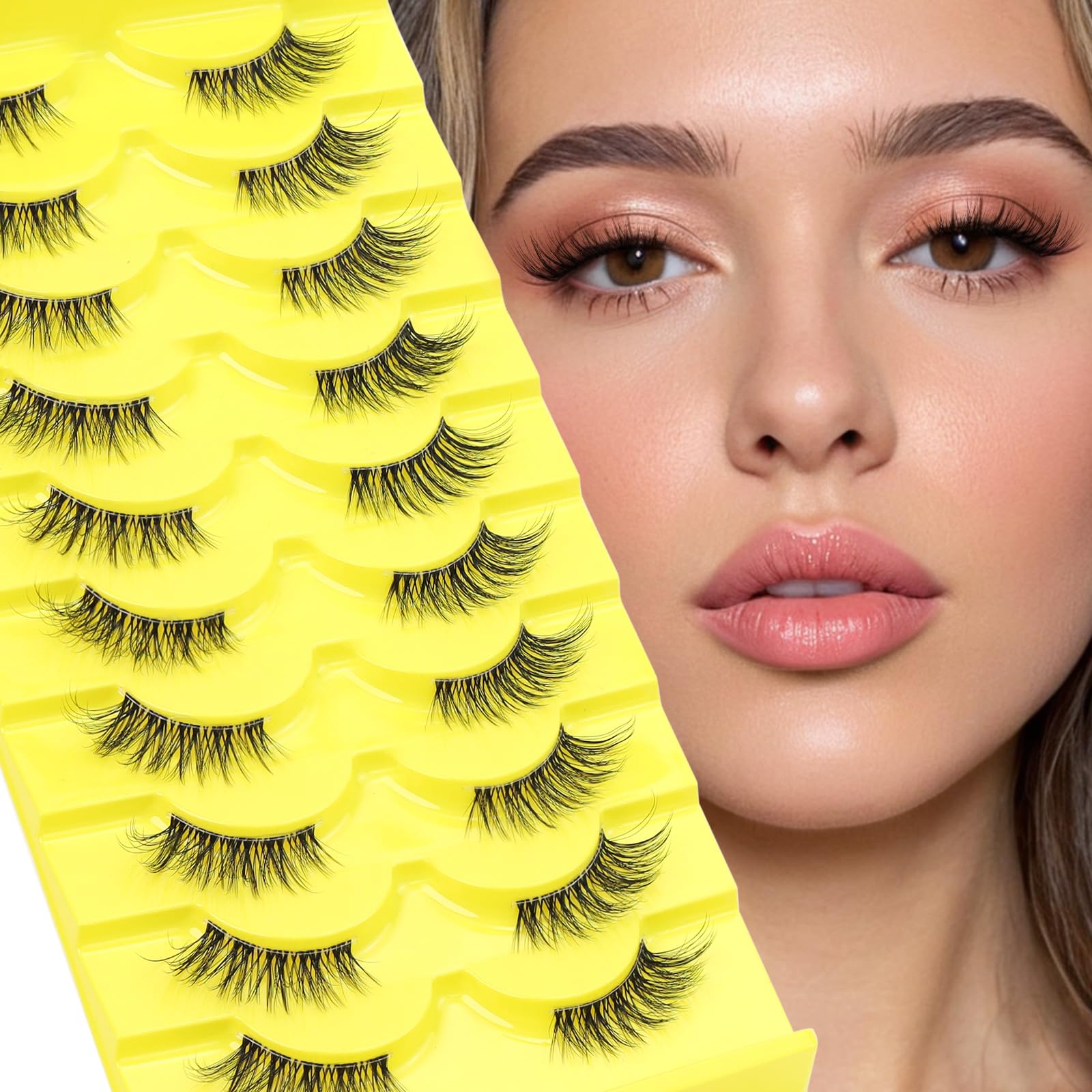 LZM Half Lashes 10 Pairs Cat Eye Lashes False Eyelashes Natural Eyelashes 3/4 Lashes Thin Clear Band Strip Lashes Half Eyelashes Reusable Fake Eyelashes Natural Lashes (QX08)