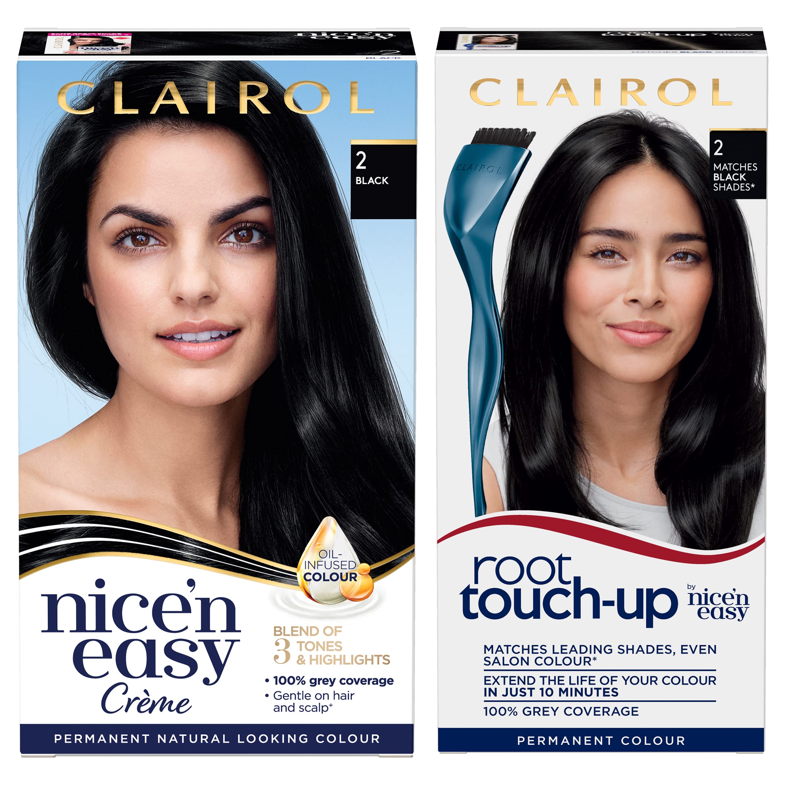 Clairol Nice'n Easy Permanent Colour + Root Touch Up (2 Black)