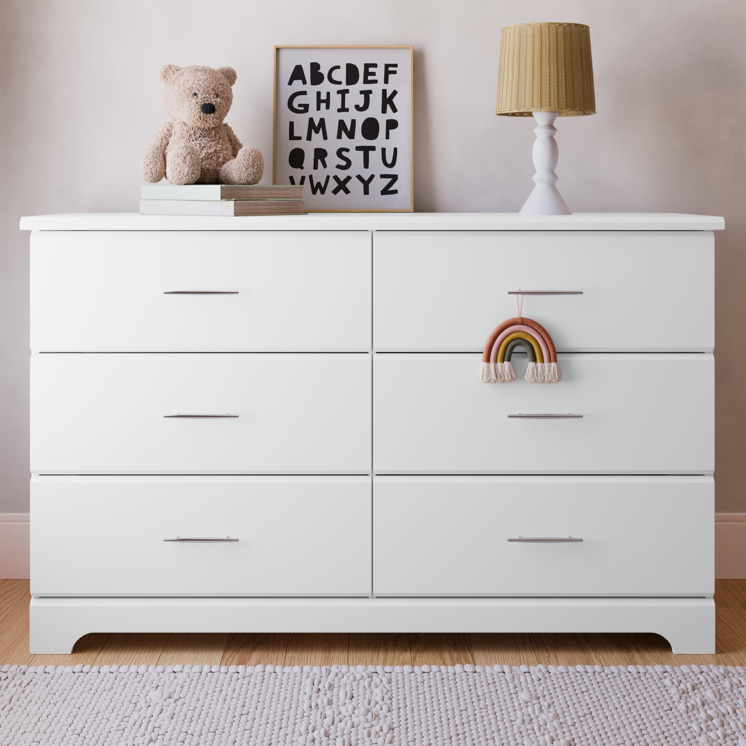 Storkcraft Brookside 6-Drawer Dresser (White) – GREENGUARD Gold Certified, White Dresser for Bedroom, Kids & Nursery Storage Chest, Safety Interlocking Drawers, Pre-Installed Tracks, Kids Chest