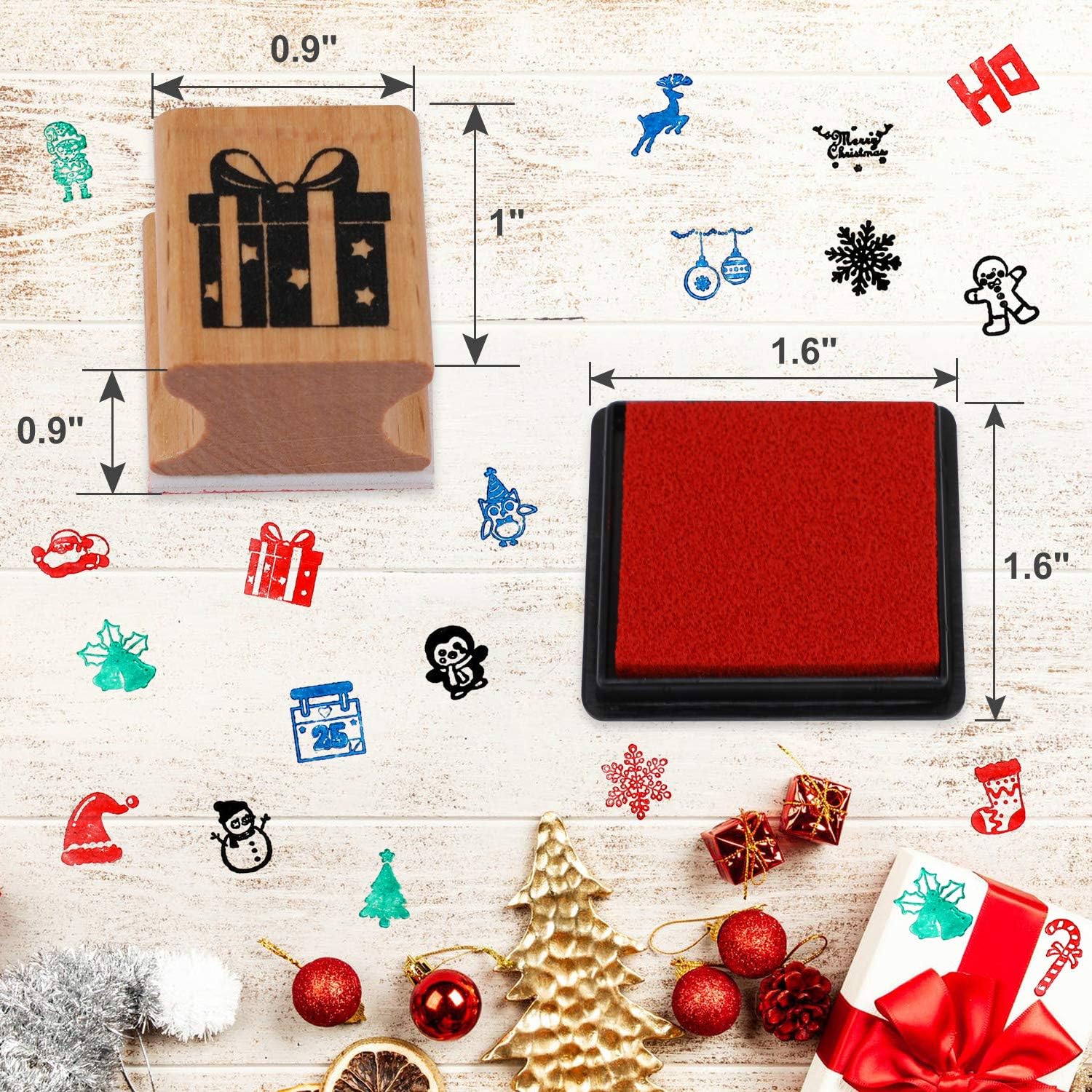 HOWAF 24pcs Wooden Christmas Stamps with Ink Pad for Kids Crafting Painting Card Making Christmas Stamp for Children DIY Scrapbooks Wrapping Paper Christmas Party Bag Fillers Favour Supplies Gift - Image 3