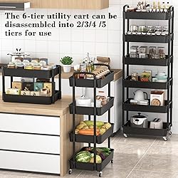 Sywhitta 6-Tier Plastic Rolling Utility Cart with