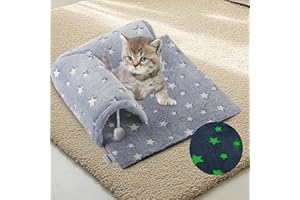 POMESEA Kitten Tunnel Bed Mat, Glow in The Dark Kitten Bed for Indoor Kittens, Perfect Kitten Gift Toy with 3D Memory Foam, Detachable & Machine Washable, Non-Slip Bottom, Blue S