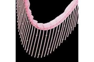 SUYUN WELL 1 Yard Rhinestone Fringer Trim Diamond Ribbon Crystal Tassel Sparkle Jewel Chain for Cloth Sewing Crafts DIY Decoration (Pink)