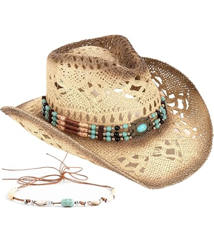 Amazon.com: Straw Cowboy Hat Western Cowgirl Hat with Four 