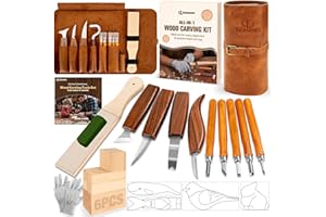 Wood Carving Kit, 24Pcs Wood Carving Tools with PU Storage Bag, Wood Whittling Knife Kit with 4pcs Templates & 6pcs Basswood 
