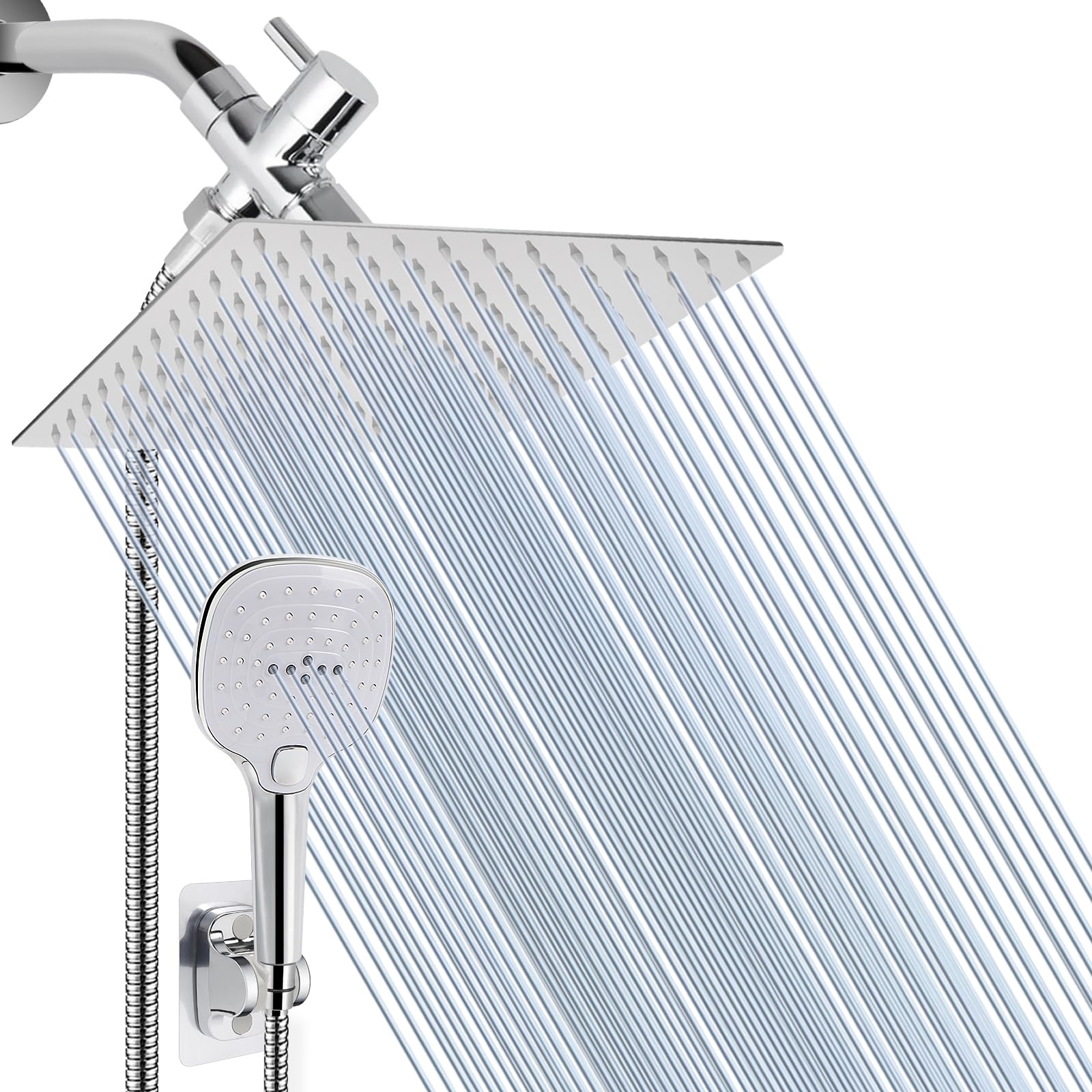 Photo 1 of NearMoon Shower Head with Hose, High Pressure Stainless Steel Rain Shower and 3 Settings Handheld Spray Combo with Push Button Flow Control (12 Inch, Chrome Finish)