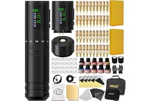 Ambition C1 Tattoo Kit, Cordless Complete Tattoo Gun Kit Pen Machine for Beginners, 7 Adjustable Strokes Rotary Tattoo Supply with Dual 1900 mAh Battery 40pcs Glory Cartridge Needles Set for Starter