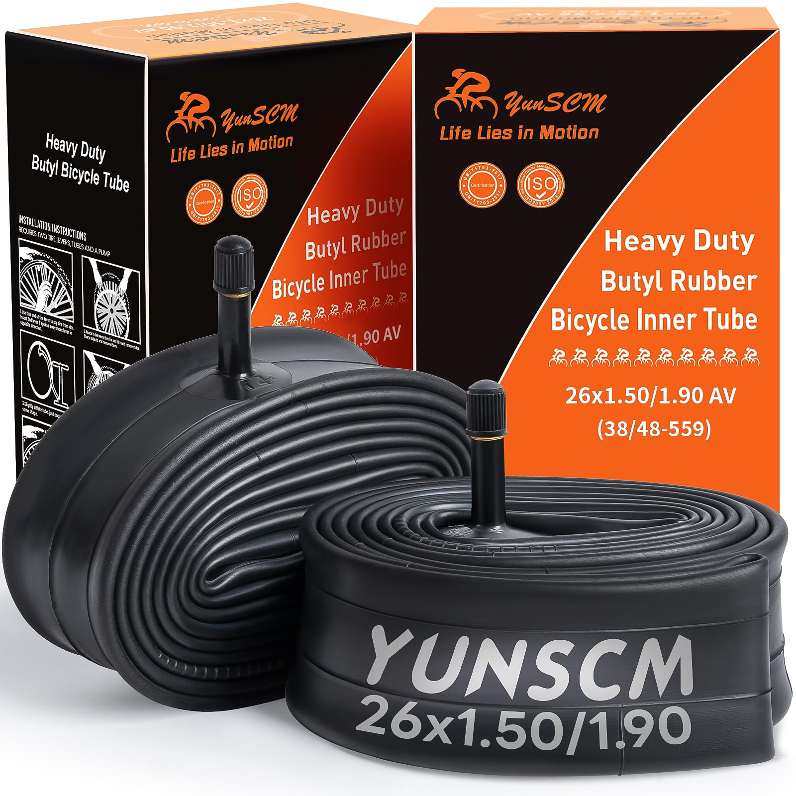 YunSCM 2-PCS 26" Heavy Duty Tyre Tubes 26x1.50 26x1.65 26x1.75 26x1.90 38/48-559 Bike Tube AV32mm Schrader Valve Compatible 26x1.50/1.65/1.75/1.90 Kid/MTB/Pit Bike/Stroller Tyre Tubes