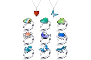 Hicarer 9 Pcs Mood Rings with 2 Mood Necklaces Color Change Ring Adjustable Size Rings for Women Men Costume Accessories Christmas Birthday Gifts, Multi Types