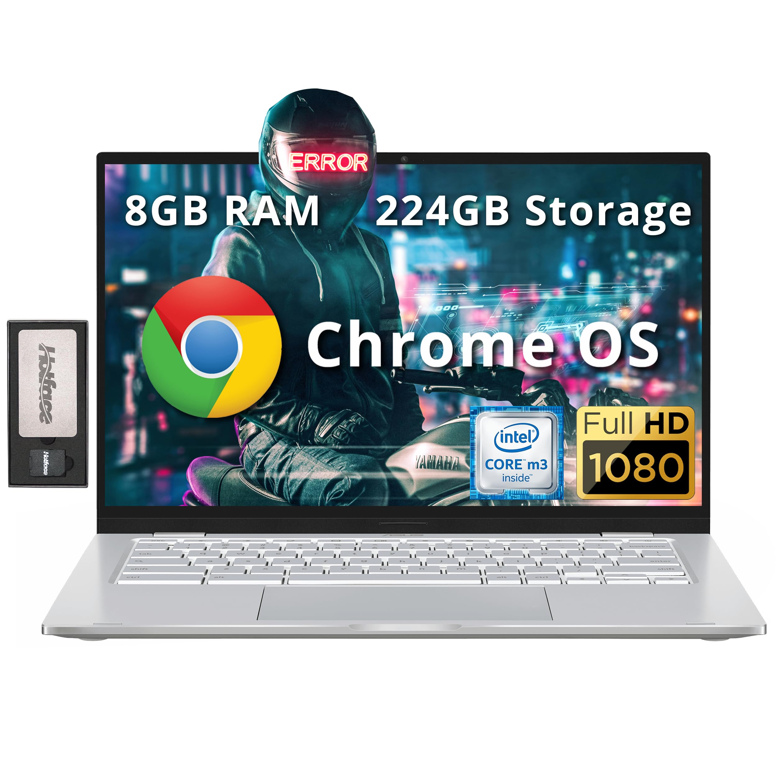 Photo 1 of ASUS 14" FHD Chromebook Laptop, Intel M3-8100Y Processor, 8GB RAM, 224GB Storage ( 64GB SSD+128GB Docking Station+32GB MicroSD Card), Intel HD Graphics, Backlit Keyboard, HD Webcam, Chrome OS, Silver