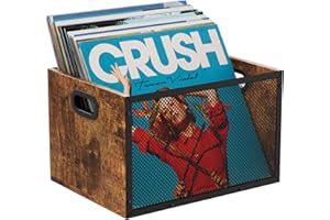 Dunatou Album Storage for Vinyl Records, Vinyl Record Storage Wooden Record Holder, Cube Vinyl Storage Box Case Crate, Record Organizer with Handle, Rustic Brown