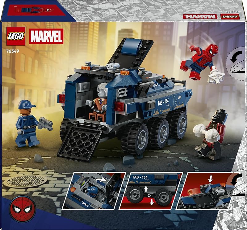 | Marvel Spider-Man Jagt den Gefängnistransporter - Superhelden Spielzeug mit gepanzertem Fahrzeug und 4 Minifiguren inkl. Tombstone und Tarantula - Geschenk für Jungen ab 8 Jahren - 76349