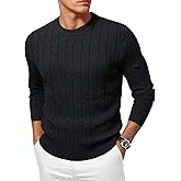 Cotrasen Men's Crewneck Sweater Cable Knit Pullover Sweater Casual Long Sleeve Twist Textured Sweaters