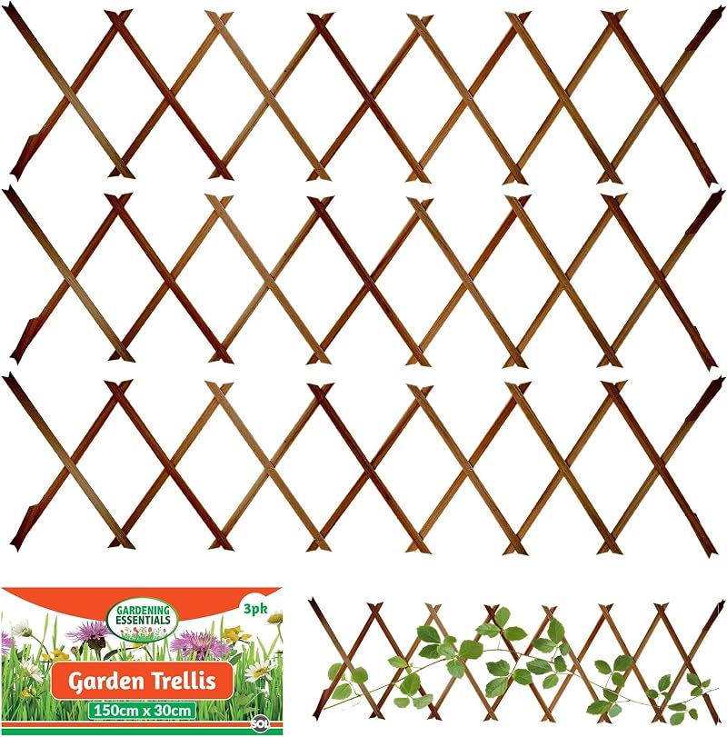 SOL 3pk Garden Trellis 150x30cm Expanding Climbing Plant Fence Panels