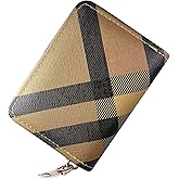 Ladies change card bag, zip storage bank card case, small portable 11 large capacity pouch, holds banknote change credit card(Blotchy brown)