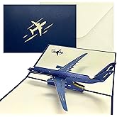 Life-Mate Plane Pop Up Card, 3D Popup Greeting Cards with Envelope Aircraft for Travel Birthday Graduation Gift Men (Blue Airplane)
