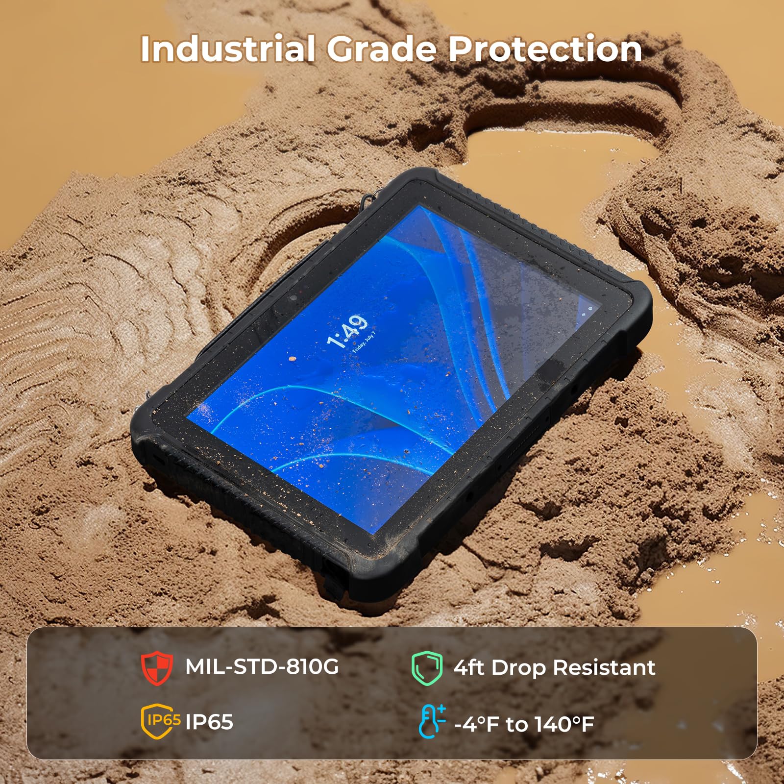 MUNBYN Rugged Tablet IRT08, 10.1 inch Windows Tablet, Windows 11 Pro, 8GB+128GB, Intel N5100,Sunlight Readable, 4G LTE GPS Heavy Duty Industrial Outdoor Work PC, BT5.1 Wi-Fi, 2Y Protection